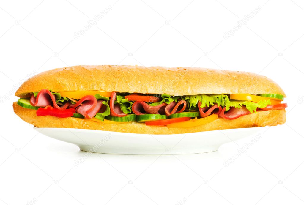 Long sandwich isolated on the white