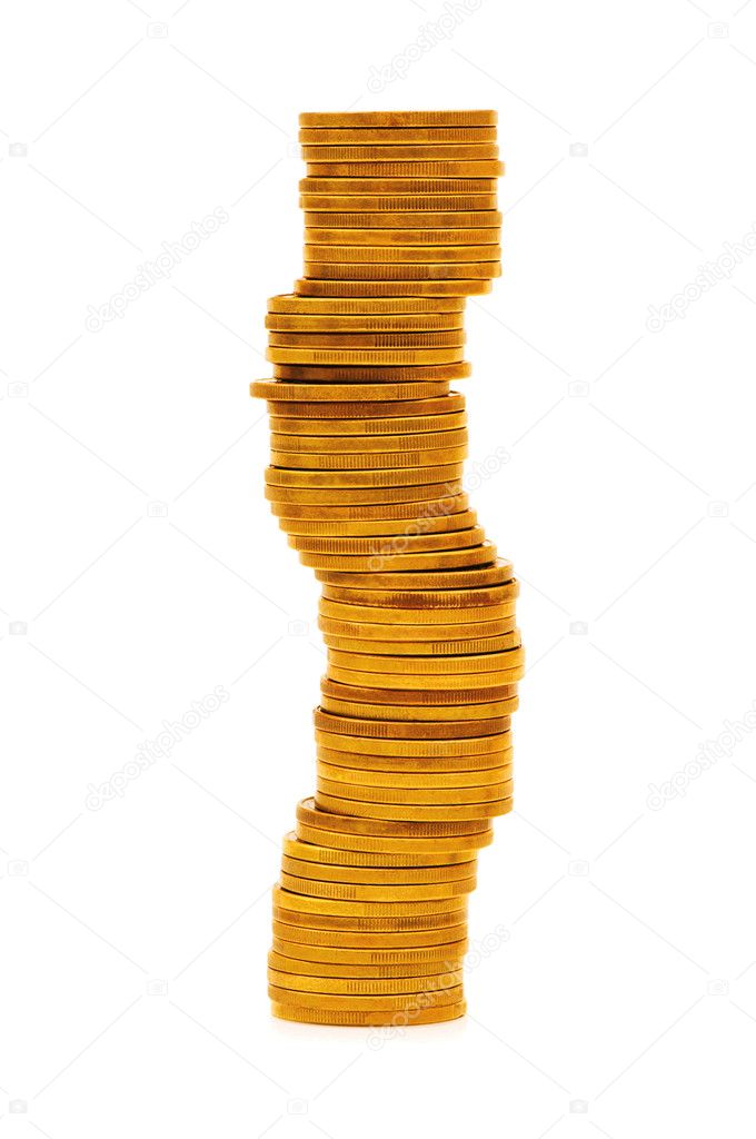 Stack of coins isolated