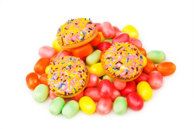 Sweet cakes and colourful gums clipart