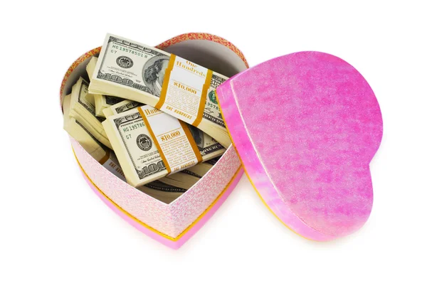 stock image Heart shaped gift box and dollars