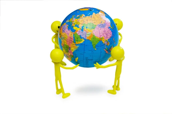 Smilies holding the globe isolated — Stock Photo, Image