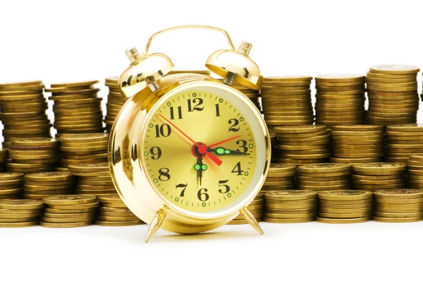 Czas jest koncepcja pieniądza z zegarem — Zdjęcie stockowe