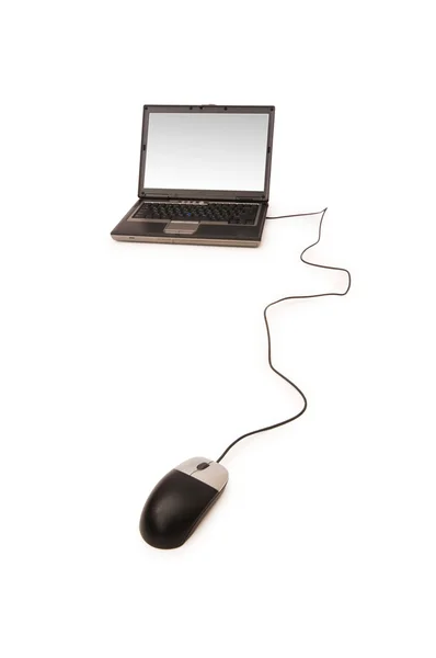 Laptop with mouse isolated on the white — Stock Photo, Image