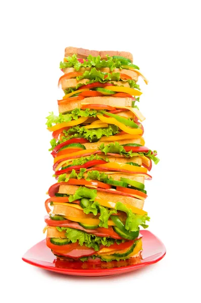 Enorme sandwich geïsoleerd op de witte — Stockfoto