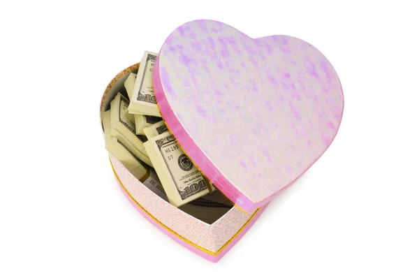 stock image Heart shaped gift box and dollars