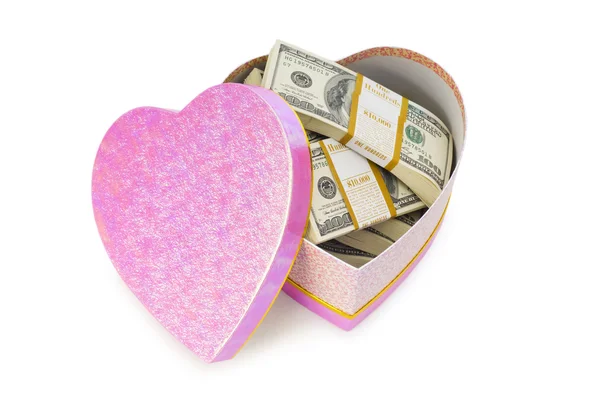 stock image Heart shaped gift box and dollars