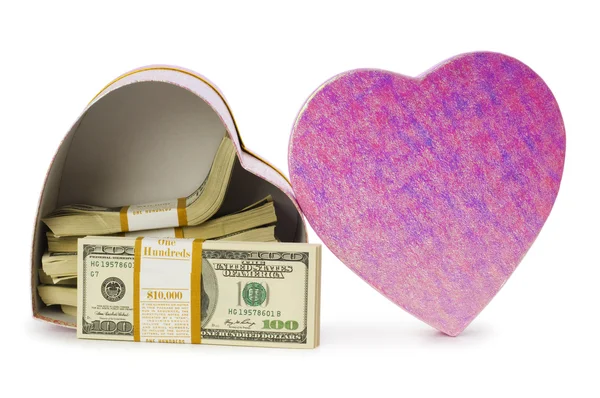 stock image Heart shaped gift box and dollars