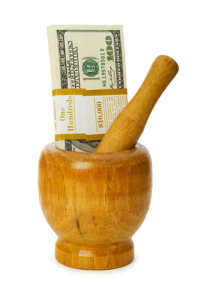 Concepto financiero - dinero en el mortero —  Fotos de Stock