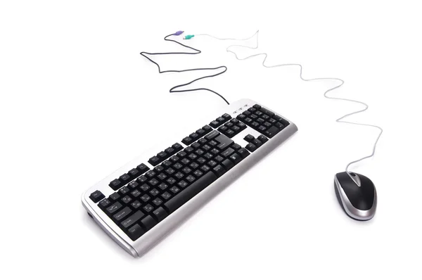 Серебряная клавиатура и мышь — стоковое фото
