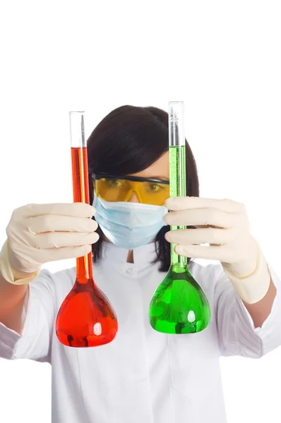 Woman with chemical tubes — Stock Photo, Image