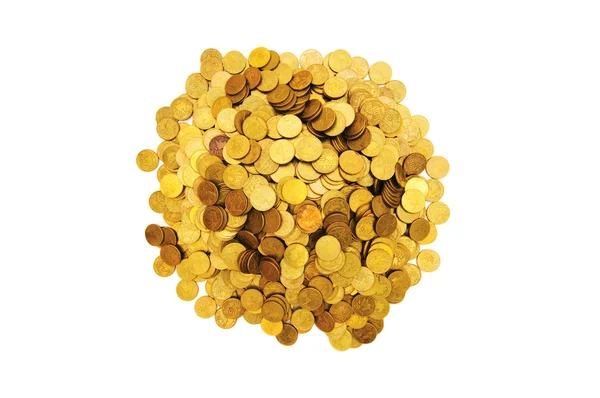 Högen med gyllene mynt isolerade på vitt — Stockfoto