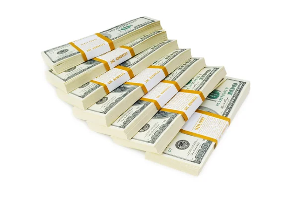 Stapel dollars geïsoleerd op de witte — Stockfoto