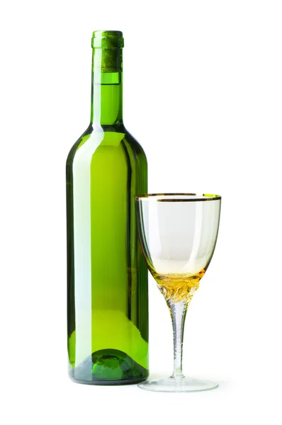 Botella y vidrio aislados en el blanco —  Fotos de Stock