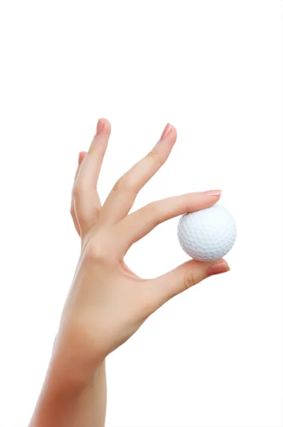 Hand holding golf ball isolated — Stock Photo, Image