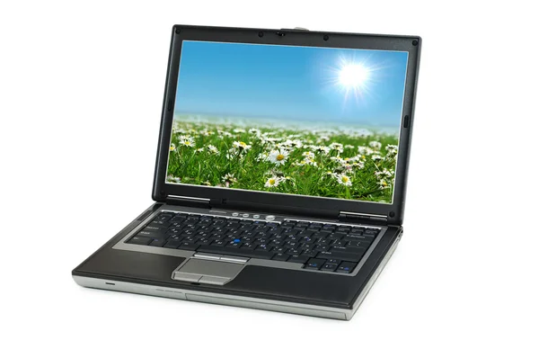 Elszigetelt fehér ezüst laptop — Stock Fotó