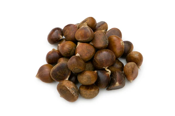 Many chestnuts isolated on the white — Stock Photo, Image