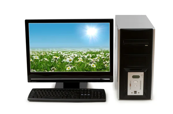 Υπολογιστή, με επίπεδη οθόνη, απομονωμένη — Φωτογραφία Αρχείου