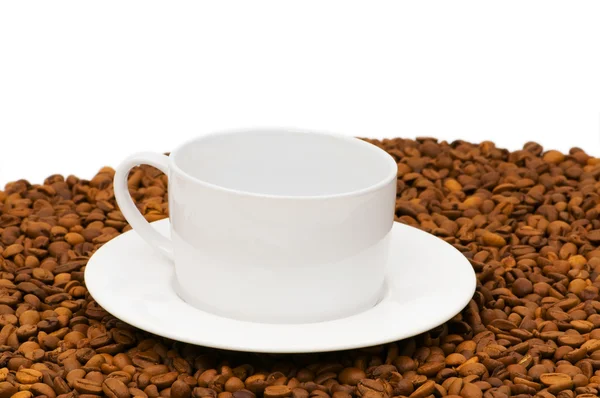 Taza blanca en el fondo del café — Foto de Stock