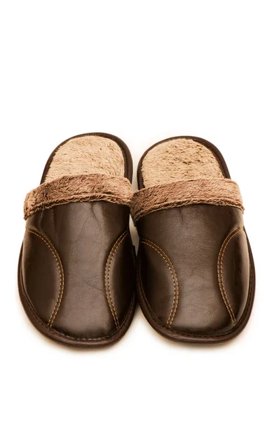 Leather slippers isolated on the white — Stock Photo, Image