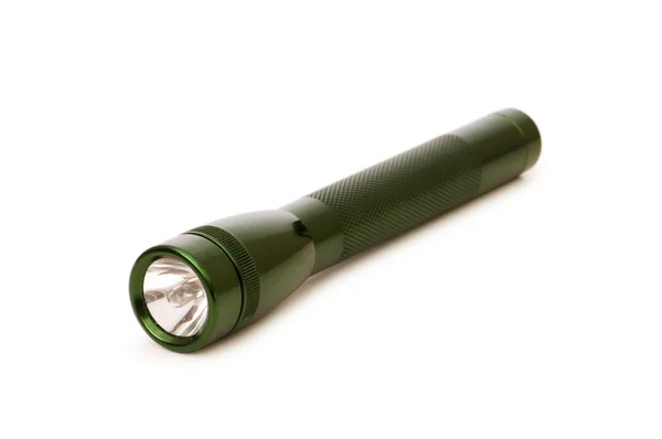 Green flashlight isolated on the white — Stock Photo, Image
