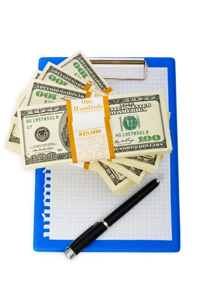 Stack of dollars and blank pad — Stock Photo, Image