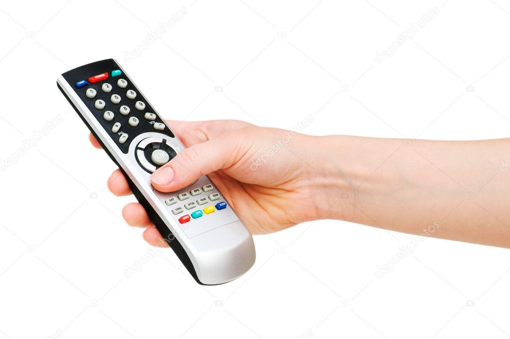 Hand with remote control isolated