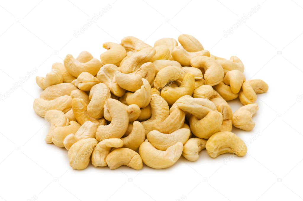 Cashew nuts isolated on the white