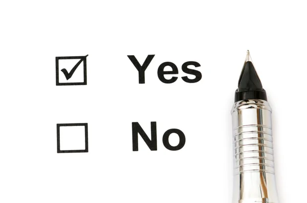 Caixas de caneta e carrapato com Sim e Não — Fotografia de Stock