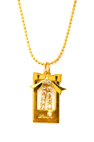 Zlatý náhrdelník, izolované na bílém — Stock fotografie