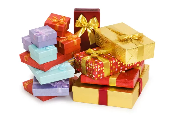 Many giftboxes isolated on the white — Stock Photo, Image