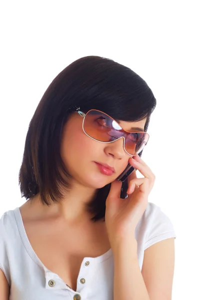 Close up van vrouw praten op mobiele telefoon — Stockfoto