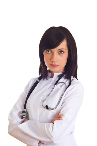 화이트에 고립 된 여성 의사 — 스톡 사진