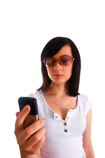Kadın manifatura mobil, yakın çekim — Stok fotoğraf