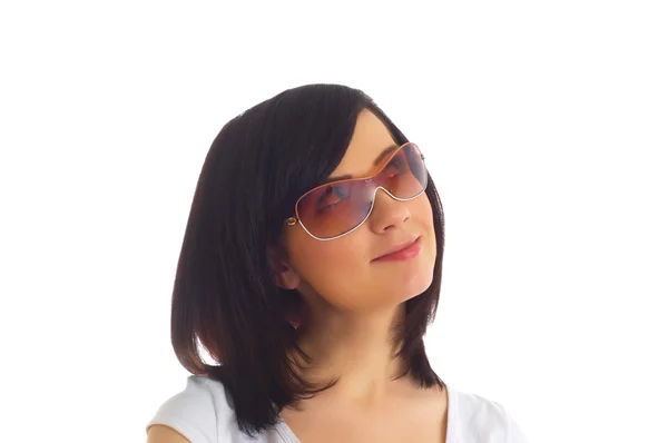 Νεαρό κορίτσι σε γυαλιά ηλίου απομονωθεί — Φωτογραφία Αρχείου
