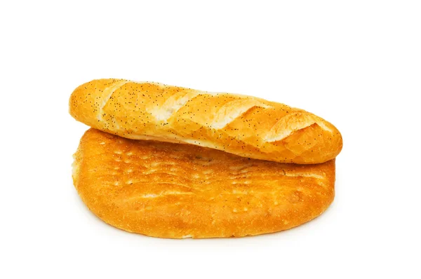 Δύο φραντζόλες ψωμιού απομονωθεί — Φωτογραφία Αρχείου
