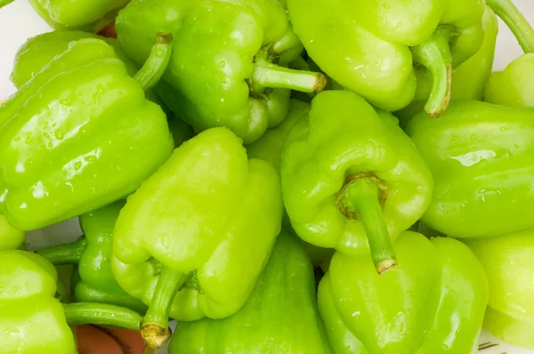 Zelené papriky uspořádány — Stock fotografie