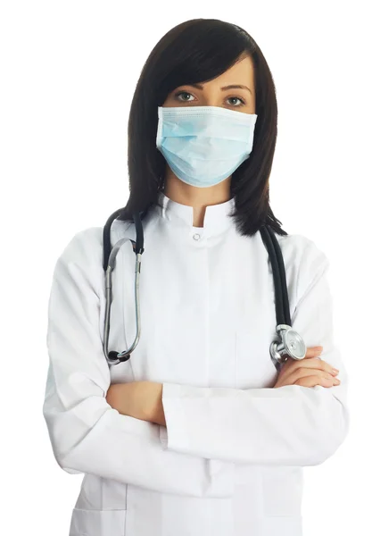 Üzerinde beyaz izole kadın doktor — Stok fotoğraf