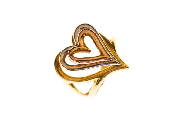 Zlatý prsten s tvarem srdce — Stock fotografie