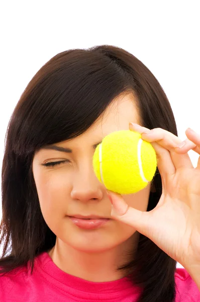 Girl holding tennis ball — Stock Photo, Image