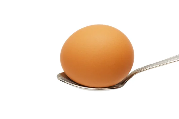 Braunes Ei im Löffel isoliert — Stockfoto