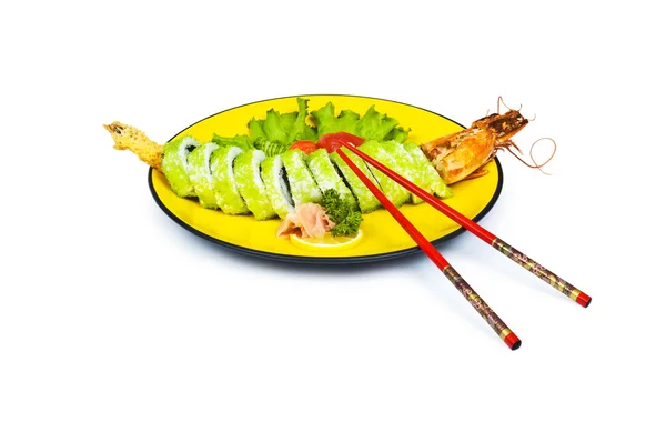 Sushi és elszigetelt fehér rák — Stock Fotó