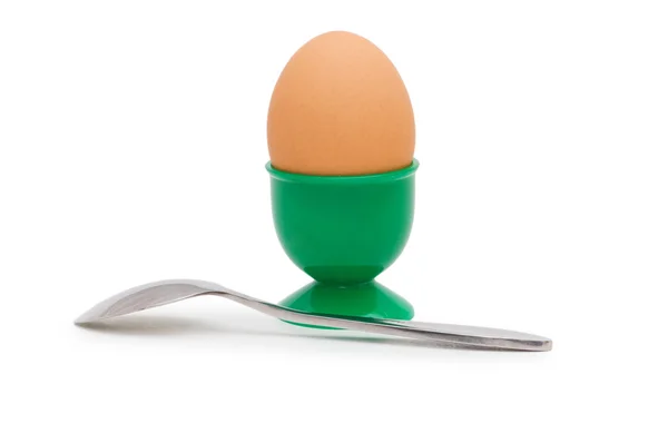 Brązowy jajko w uchwycie na białym tle — Zdjęcie stockowe