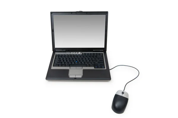 白で隔離されるマウスとノート パソコン — ストック写真