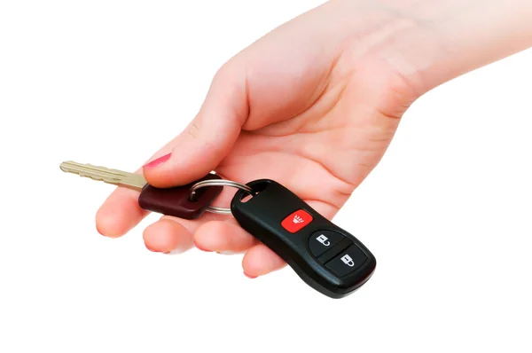 Hand holding keys isolated — Stock Photo, Image