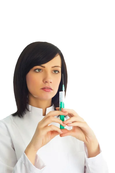 Izole kadın kontrol enjektör — Stok fotoğraf