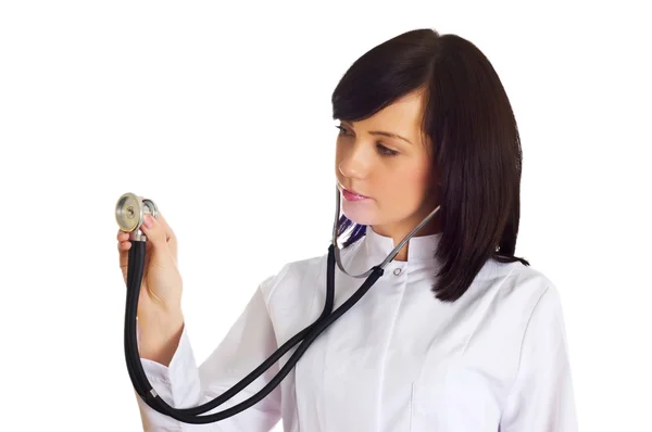 Kvinnliga läkare isolerat på vita Stockfoto