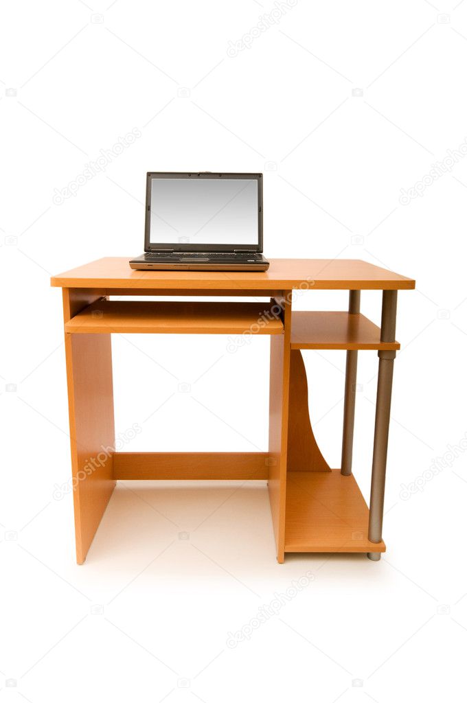 Laptop and desk isolated on the white