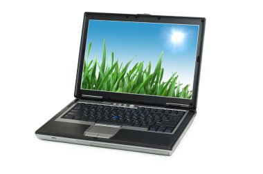 Gümüş laptop üzerinde beyaz izole