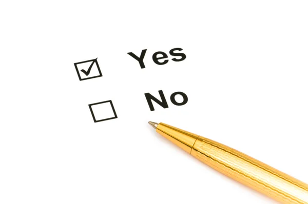Pen and tick boxes with Yes and No — Stock Photo, Image