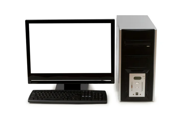 计算机与孤立的纯平屏幕 — 图库照片